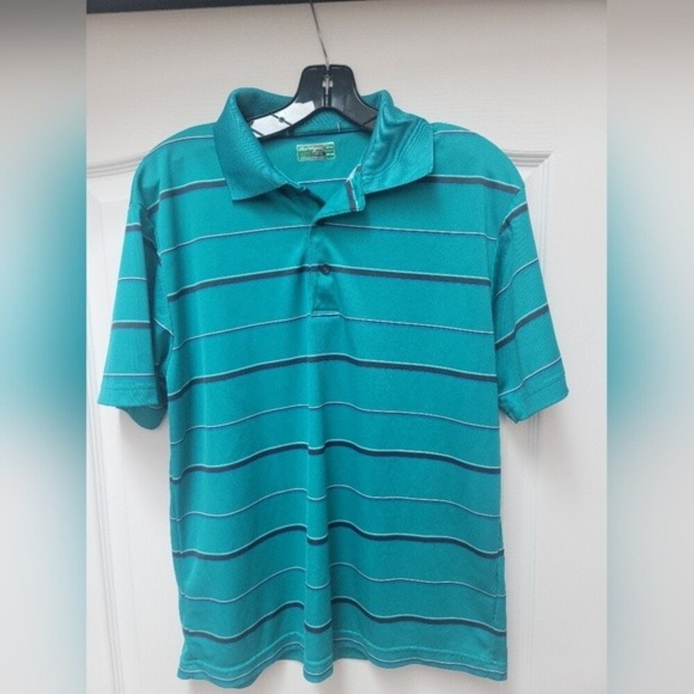 Ben Hogan Teal Blue Stripe Golf Shirt Size M 38/40